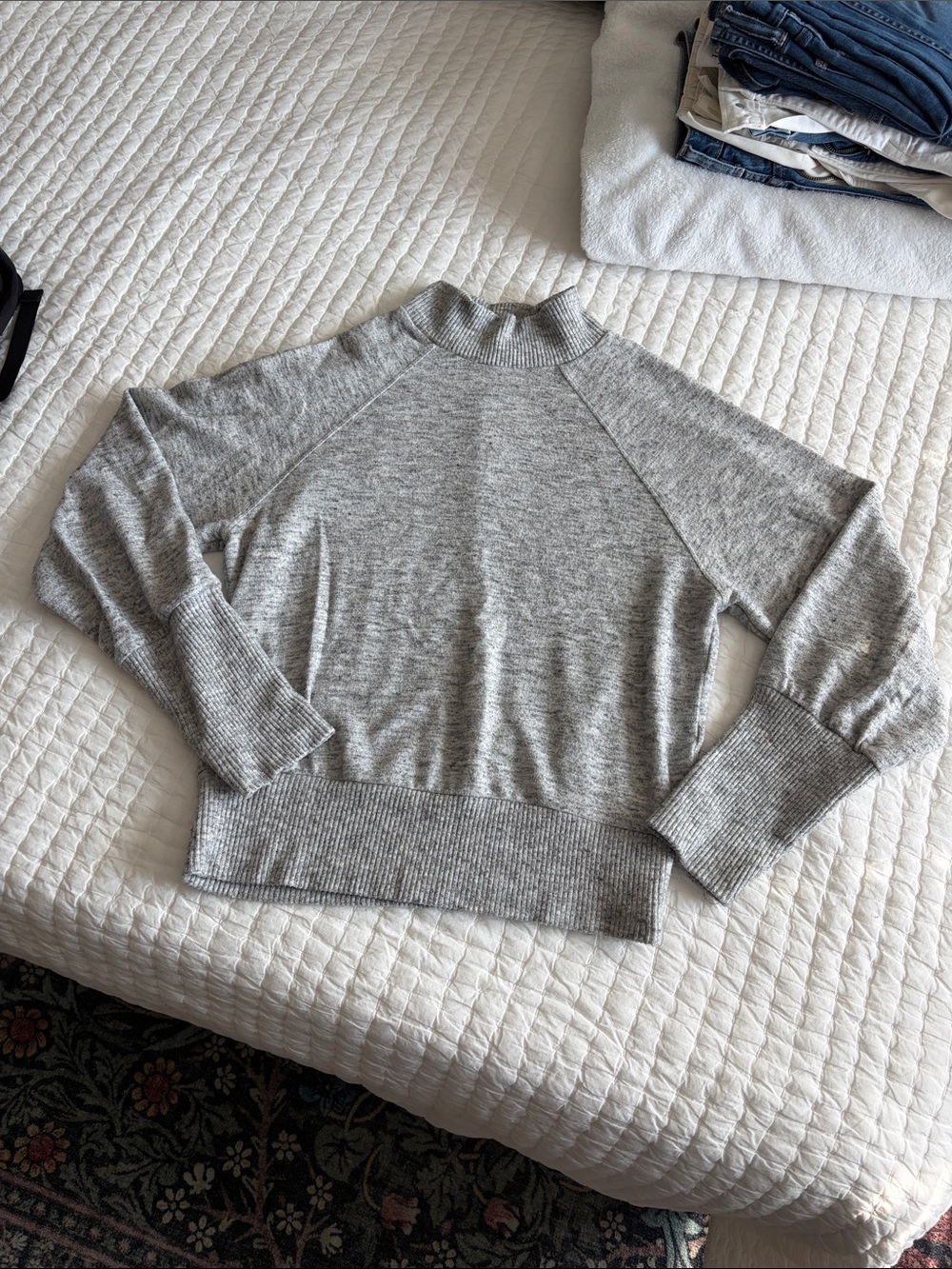 Maeve Heather Gray Mock Neck Raglan Sweater